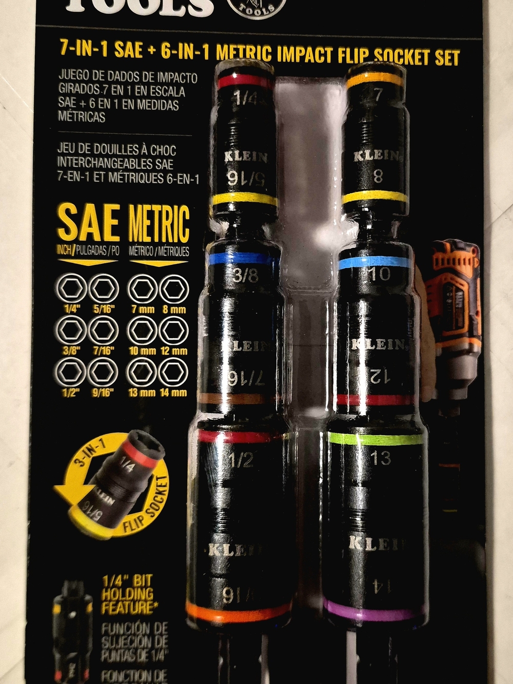 NEW Klein Tools 7-in-1 SAE + 6-in-1 Metric Impact Flip Socket Set 32933KIT